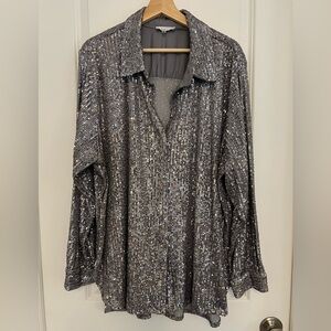 Calvin Klein Gray Sequin Button-Down Shirt